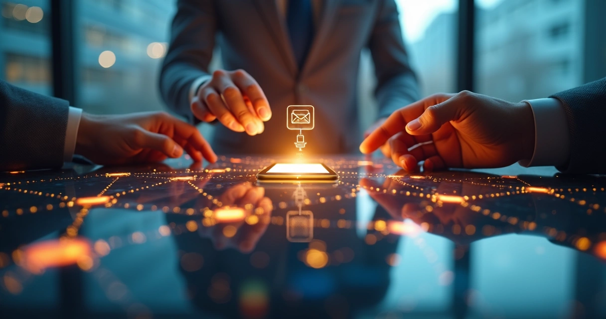 Painel digital mostra integração de WhatsApp, e-mail e telefone na tela, com fluxos visuais conectando os canais 