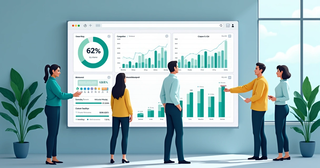 Painel digital mostra dashboard de atendimento condominial, com filas, métricas e diversos atendentes conectados. 