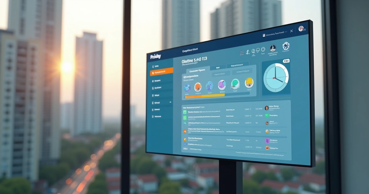 Painel digital exibindo fila de atendimentos para condomínio 