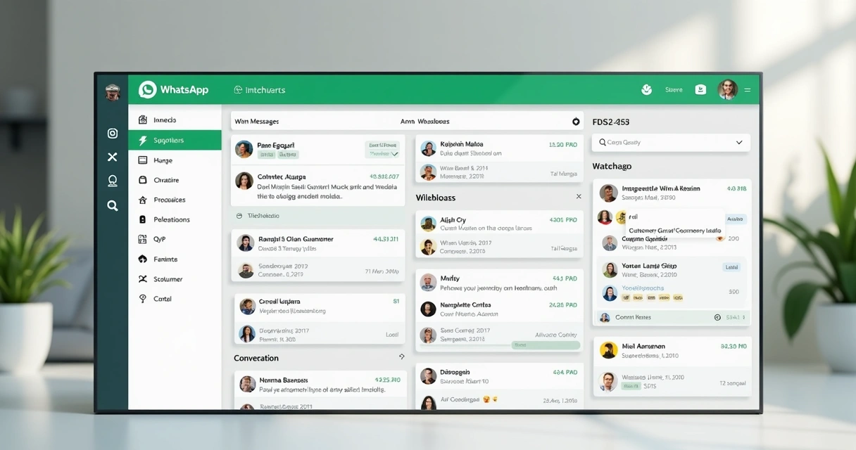 Painel moderno com WhatsApp e Instagram integrados, mensagens e atendentes gerenciando conversas 