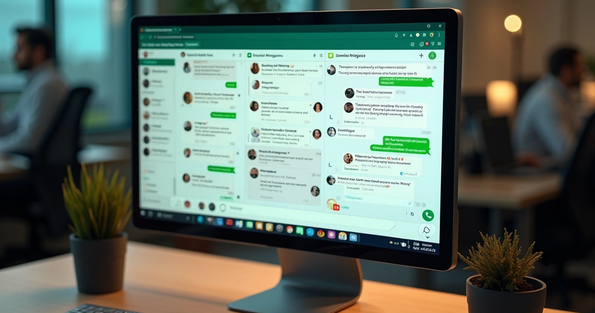 Computador mostrando caixa de entrada centralizada para WhatsApp 