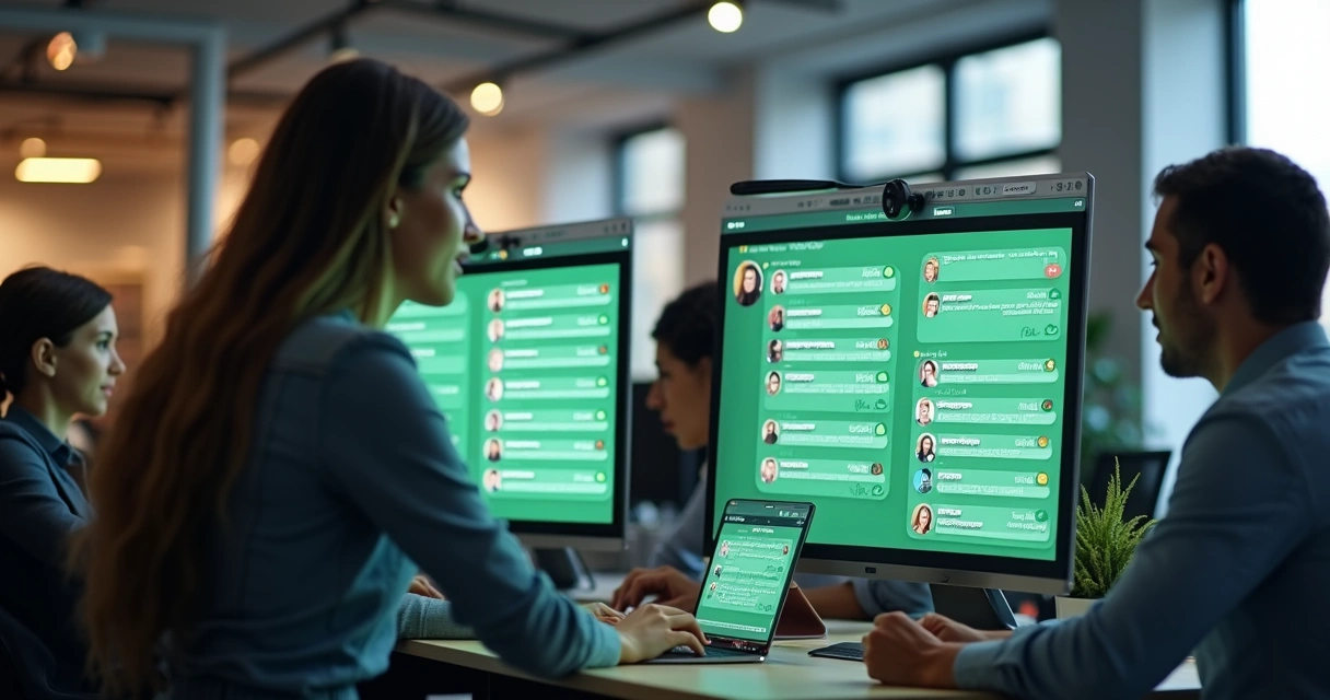 Equipe usando painel integrado para atendimento e segmentação no WhatsApp 