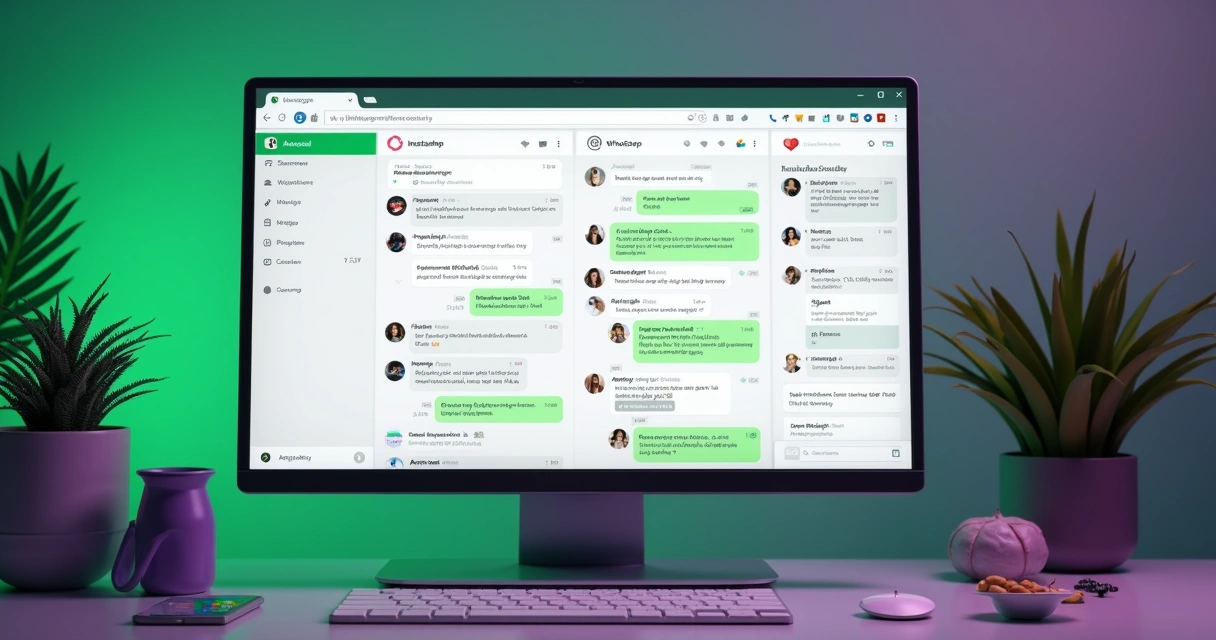 Sistema mostrando WhatsApp e Instagram unidos em um só painel. 