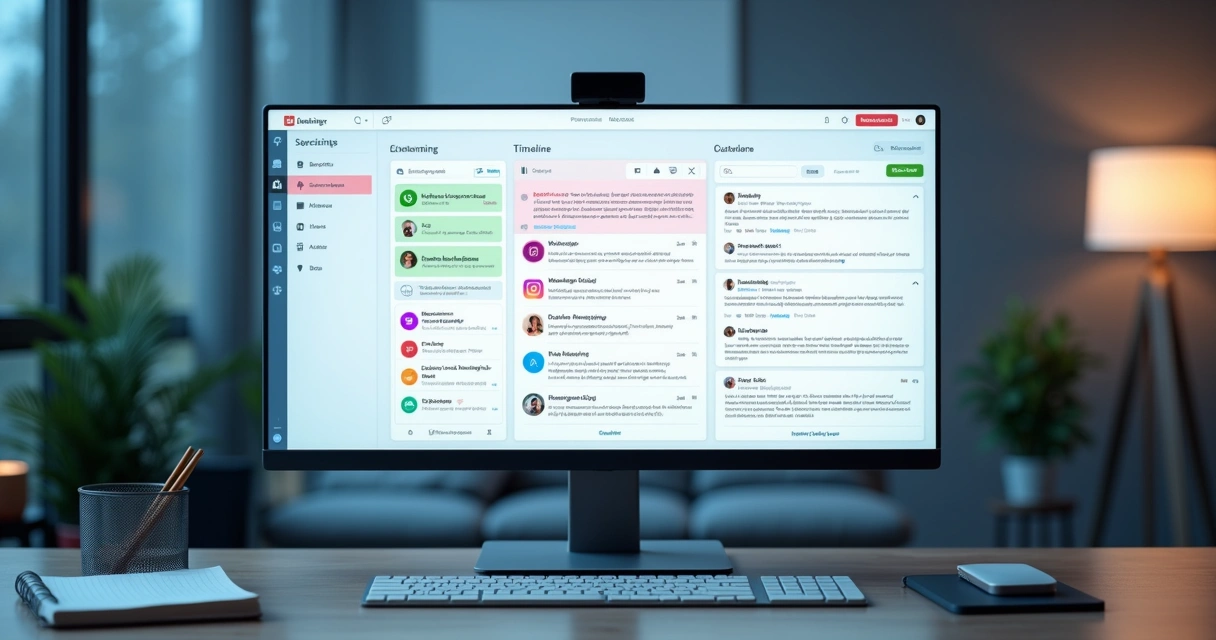 Painel de CRM com mensagens de WhatsApp, Instagram e e-mail integradas 