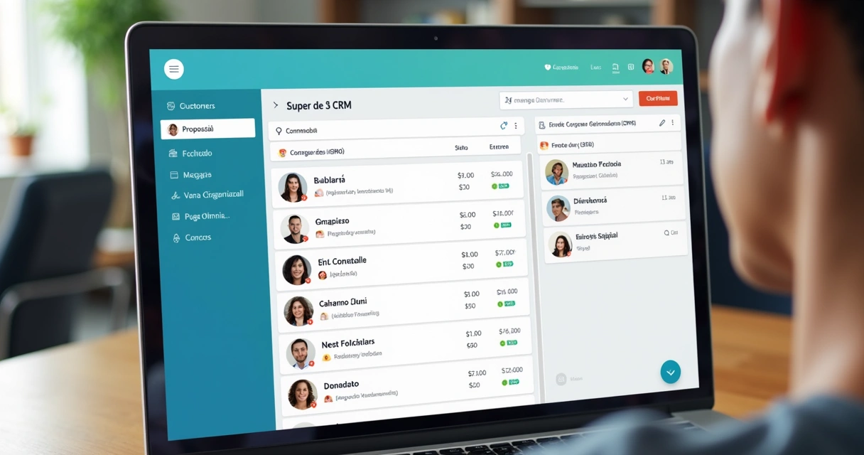 Tela de CRM com contatos de vendas centralizados e informações organizadas 