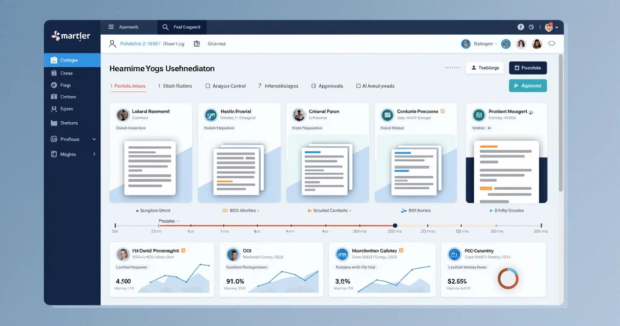 Painel digital mostrando centralização de documentos e versões de contratos em plataforma CLM 