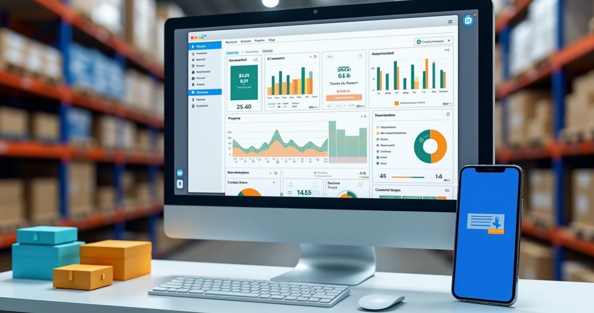 Painel mostrando vendas centralizadas de vários marketplaces em um computador 