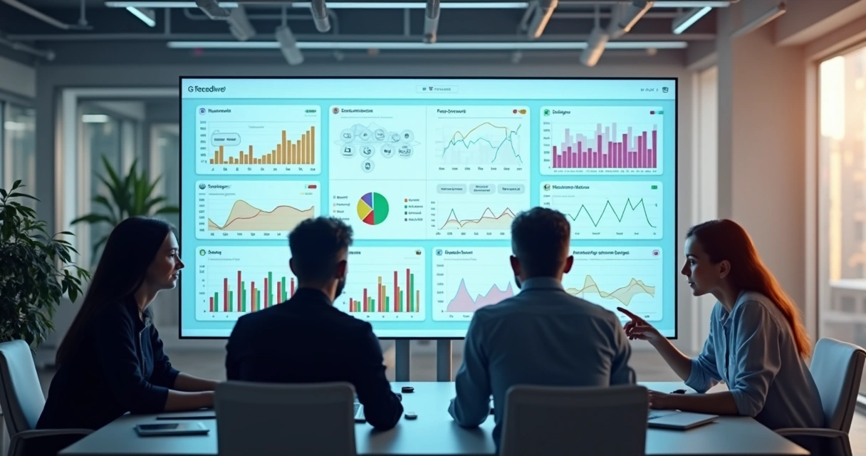 Equipe analisando painel centralizado com notificações em tempo real e integrações de mensagens. 