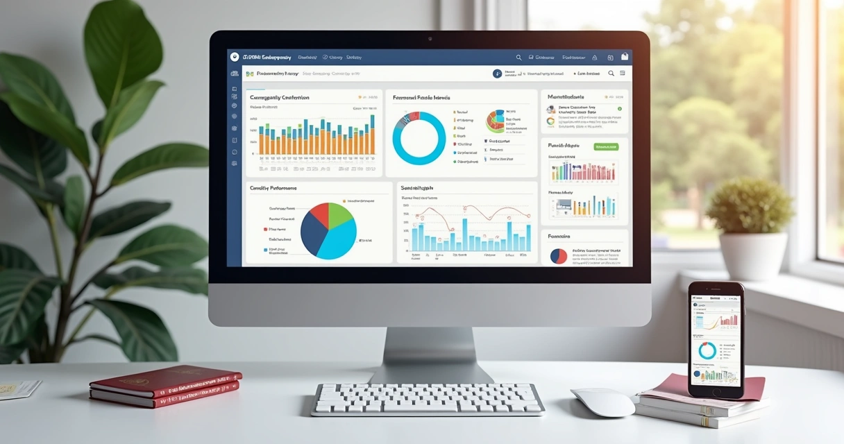 Dashboard de CRM mostrando vendas, leads e histórico de clientes em uma agência de viagens 