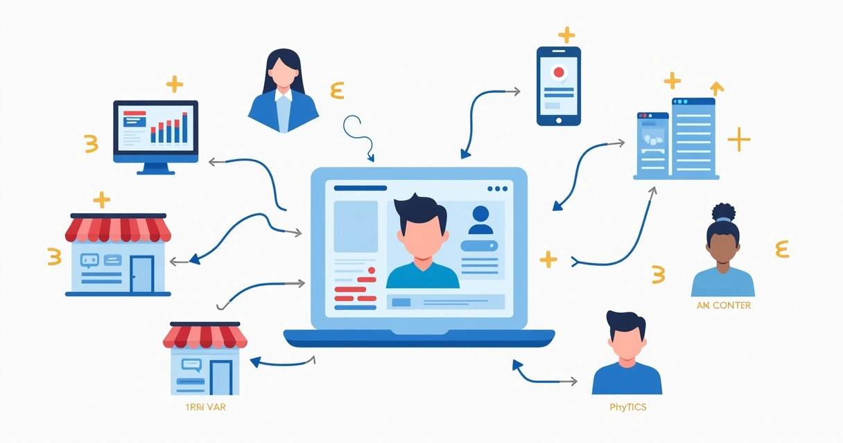 Ilustração de fontes de dados sendo centralizadas em uma única plataforma