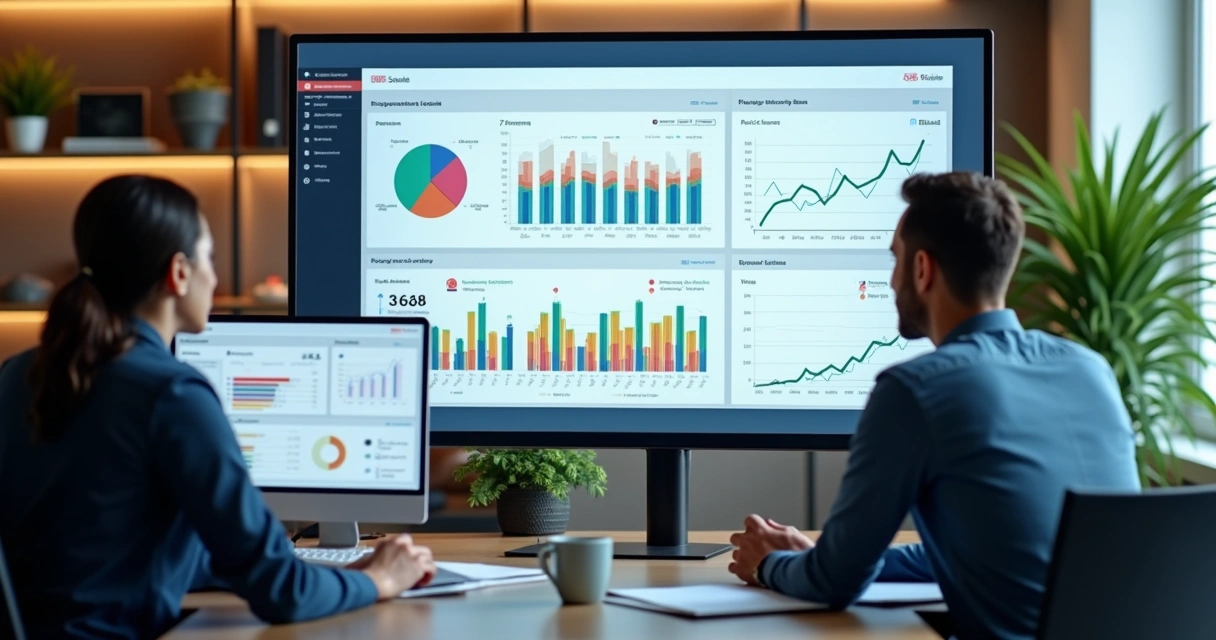 Tela mostrando dashboard centralizado com dados de diferentes setores