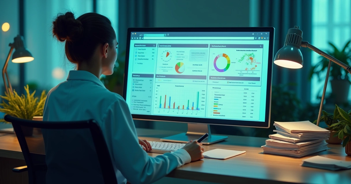 Painel digital com gráficos de evolução clínica e dados integrados 