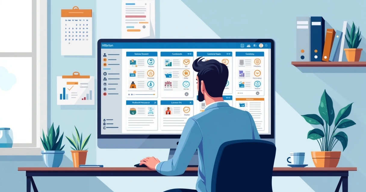 Gestor analisando documentos digitais em plataforma centralizada 