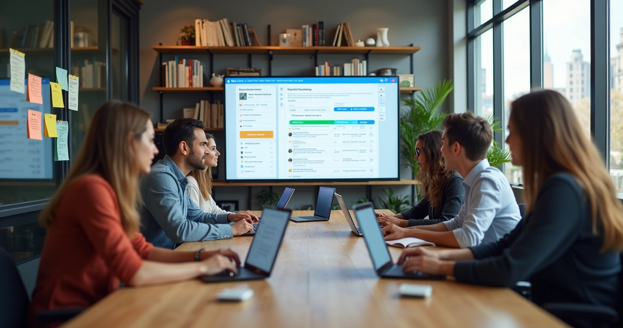 Profissionais analisando feedbacks em uma plataforma digital 