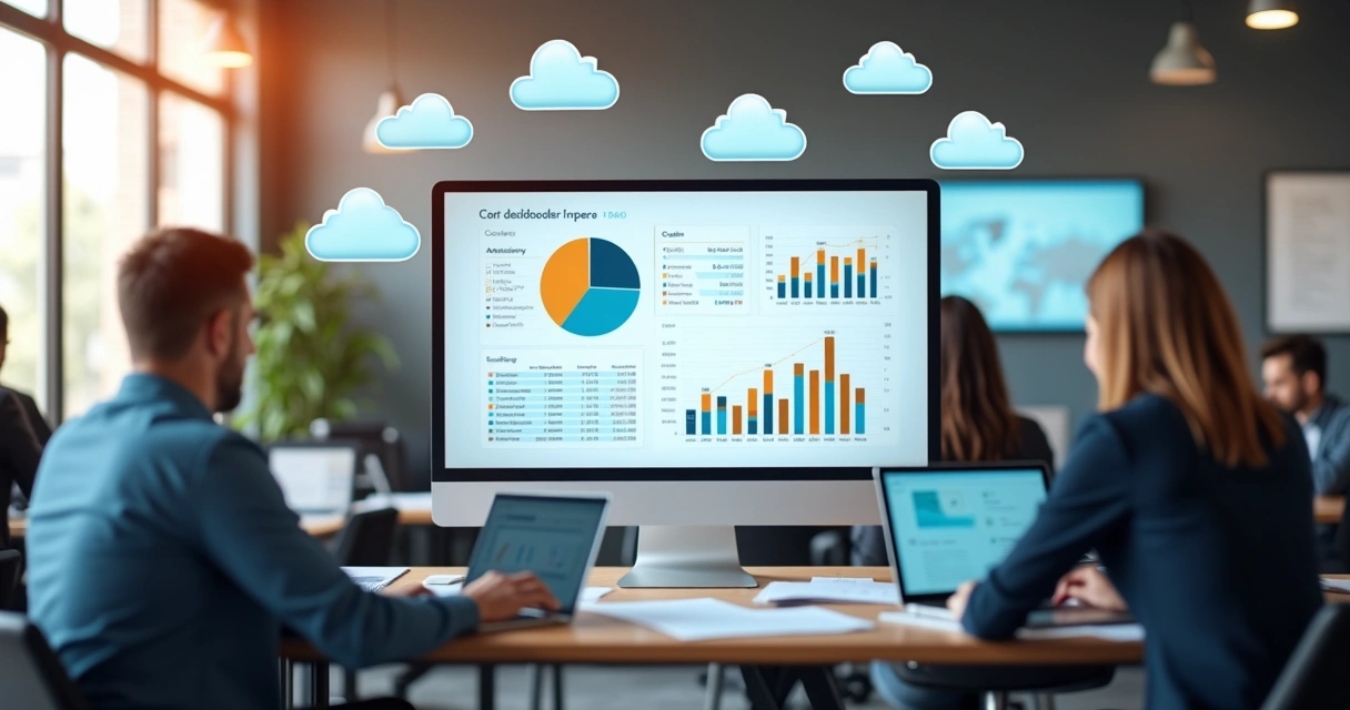 Tela moderna de sistema financeiro com múltiplos gráficos em nuvem 