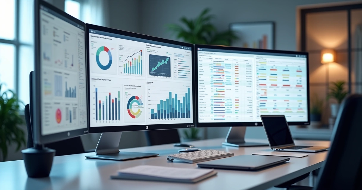 Tela de sistema para gestão financeira mostrando dashboards, gráficos e documentos financeiros centralizados e organizados 