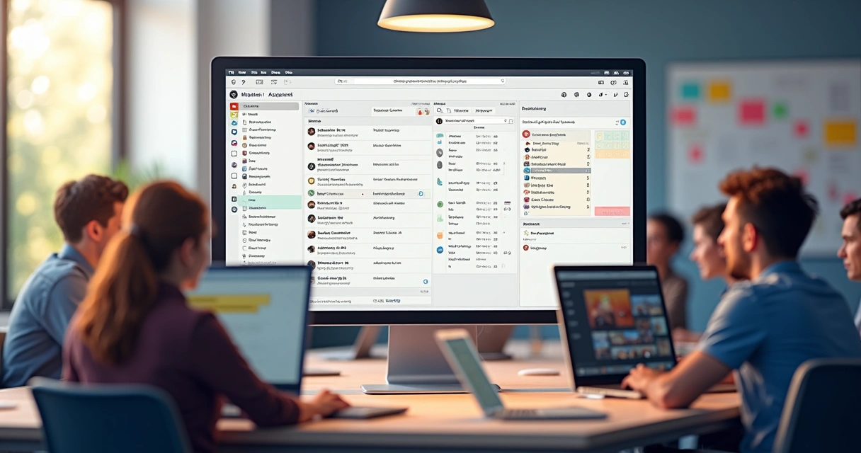 Dashboard do Asana com tarefas centralizadas e membros visualizando arquivos compartilhados