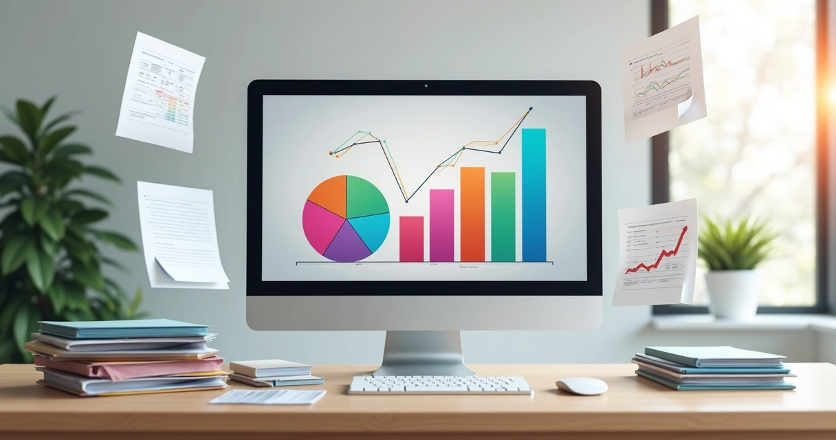 Monitor com gráficos centralizando dados comerciais