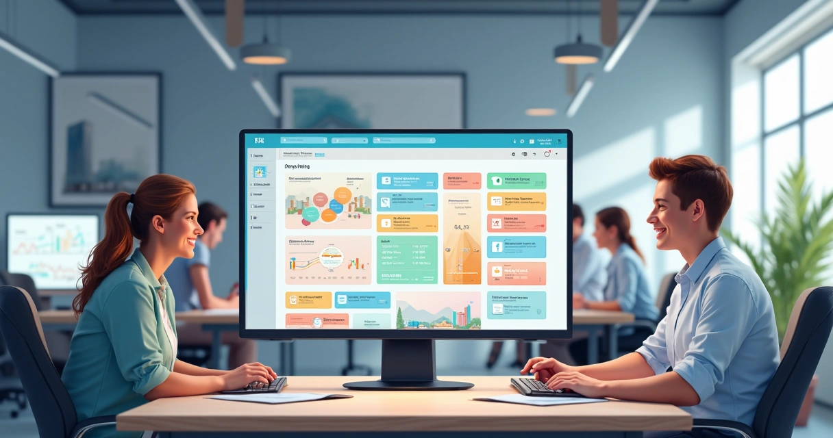 Ilustração de painel de CRM com leads integrados em uma imobiliária 