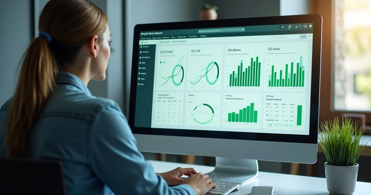 Tela de computador com painel financeiro de empresa