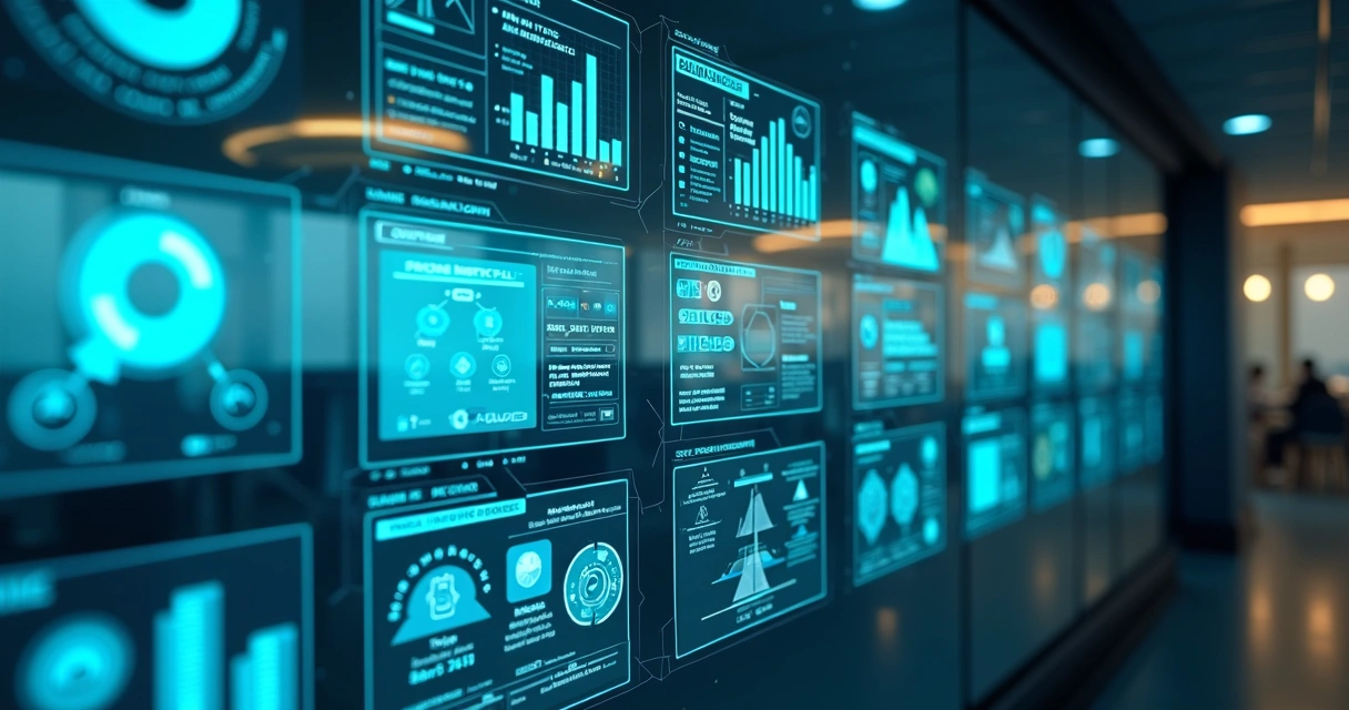 Painel digital ultra detalhado mostrando integração de processos de TI em plataforma única 