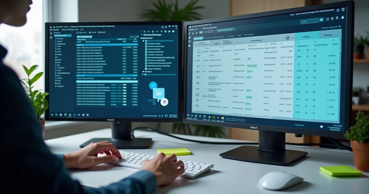 Centro de informações de TI exibido em telas de computador 