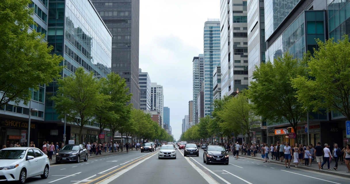 Centro de Auckland com pessoas caminhando e prédios modernos