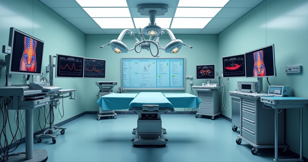 Centro cirúrgico ginecológico moderno com tecnologia avançada e monitoração digital 