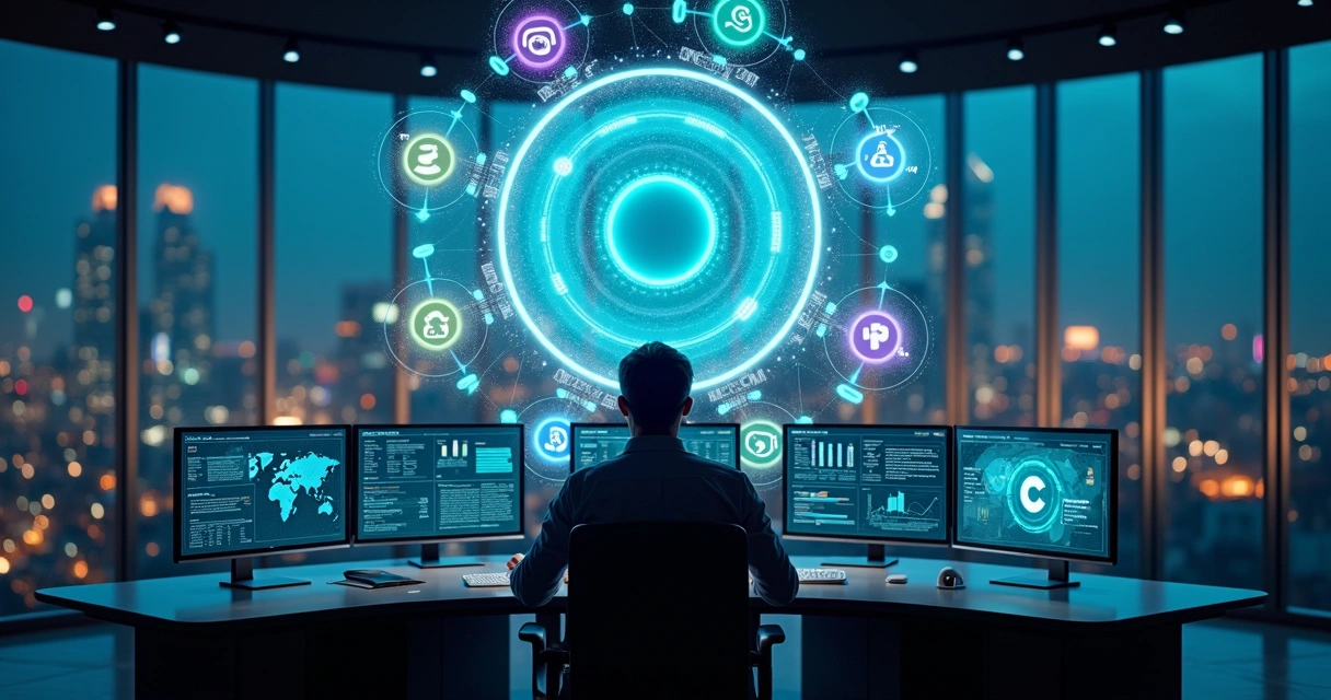 Centro de controle com agentes de IA em atendimento digital 