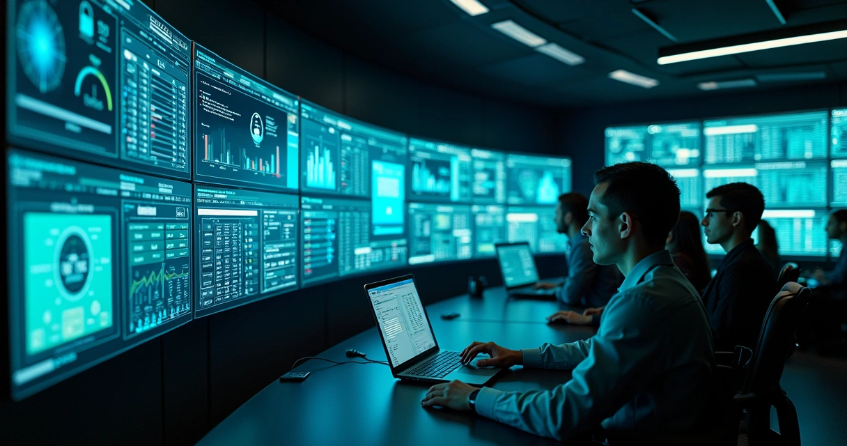 Equipe em centro de controle 24x7 de cibersegurança 