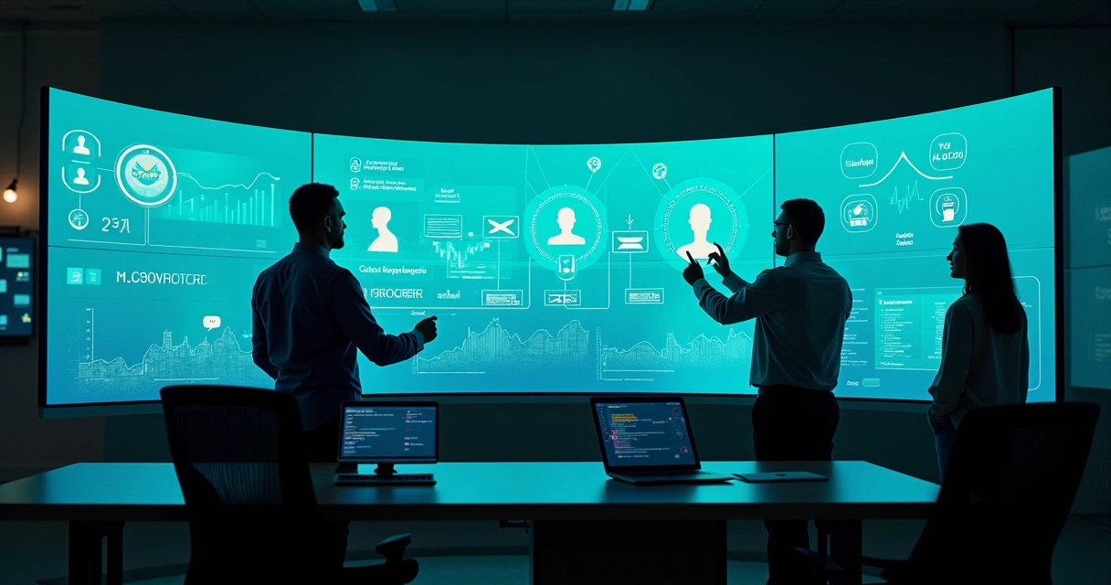 Painel de controle digital mostrando canais de comunicação e indicadores de cobrança 