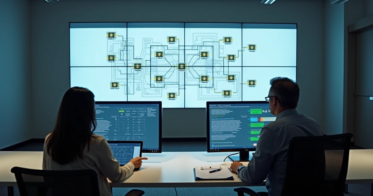 Painel central exibindo mapas da empresa e status de múltiplos relógios de ponto 