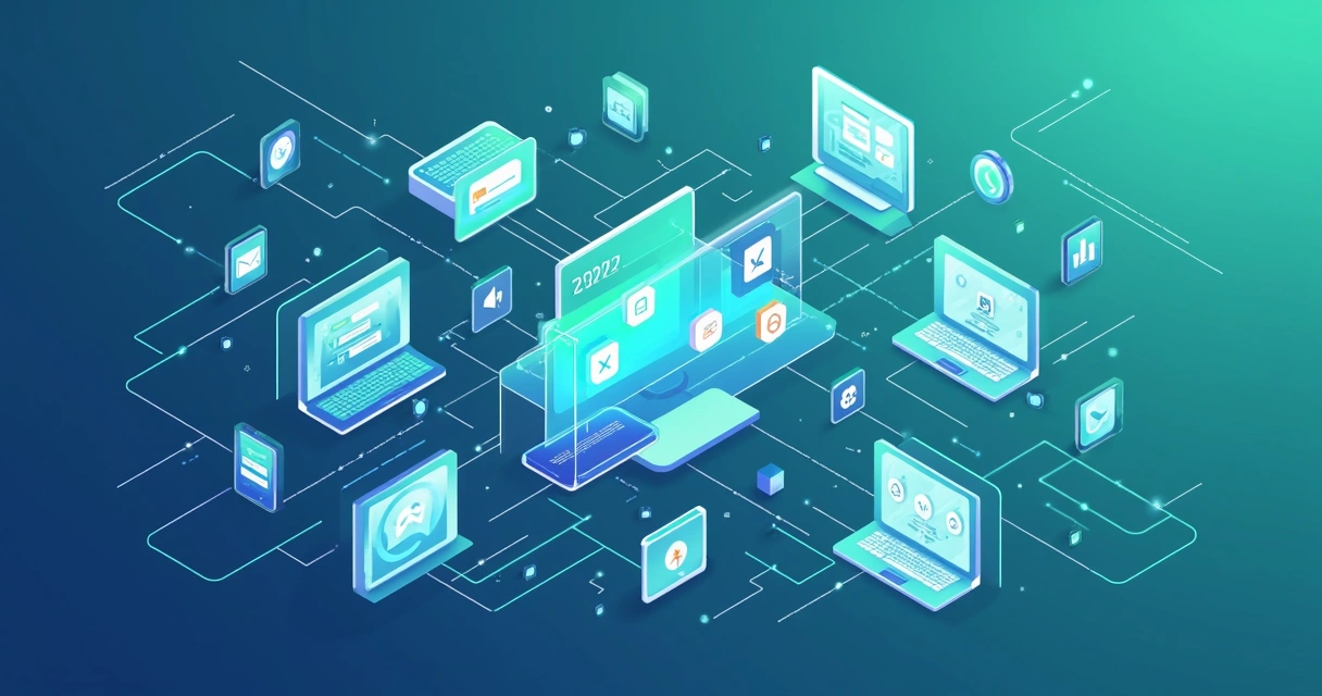 Central de dados com telas mostrando vários canais: WhatsApp, e-mail, voz, aplicativos e redes sociais 