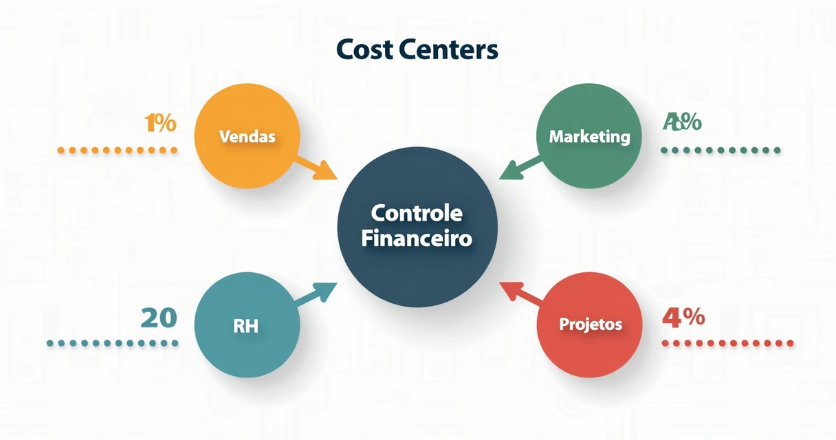 Diagrama simples de centros de custos conectando departamentos 