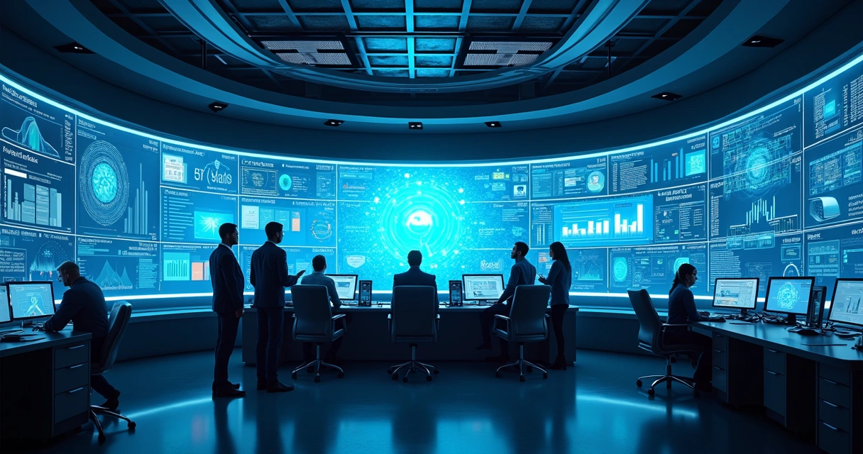 Interface gráfica com múltiplos agentes de IA interagindo em ambiente de controle digital.