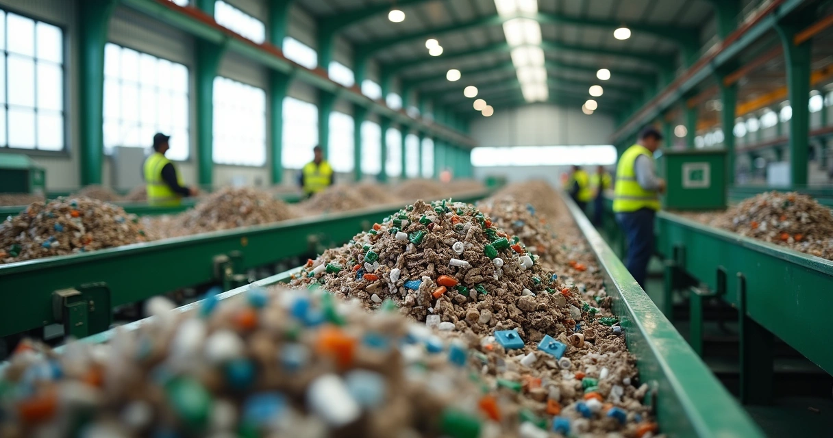 Centro de reciclagem industrial com linhas de triagem