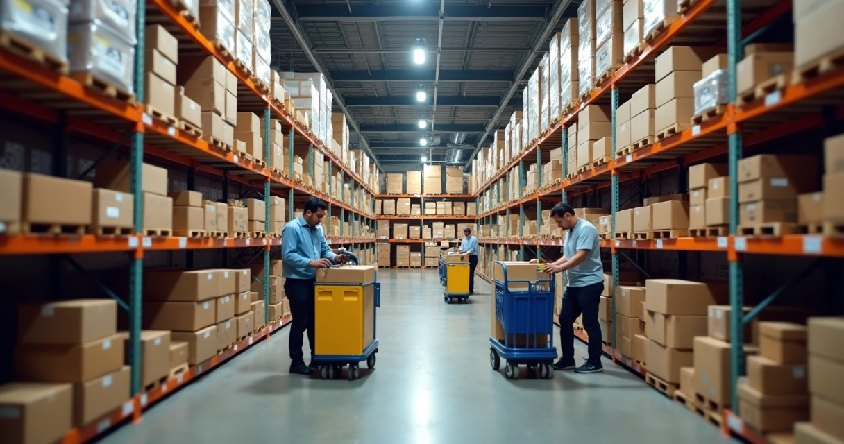 Centro de distribuição com pedidos sendo separados para envio 