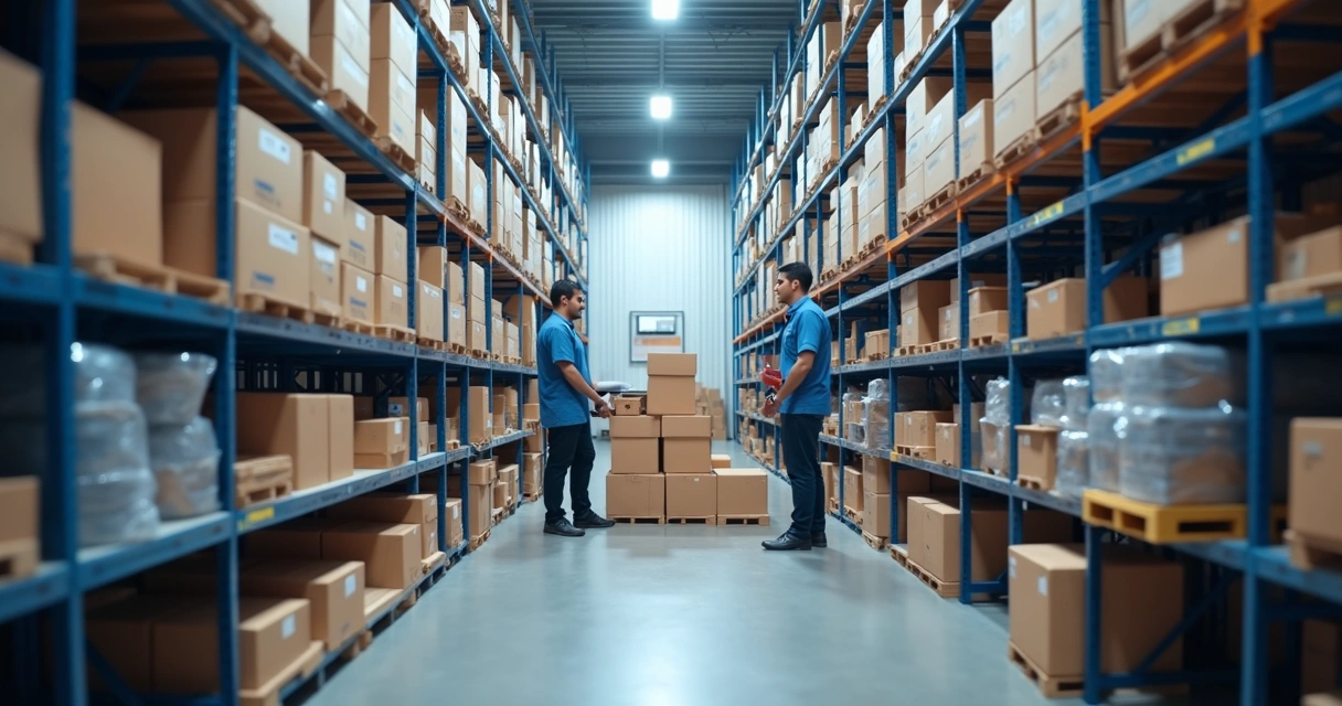 Equipe separando pedidos em centro de distribuição moderno