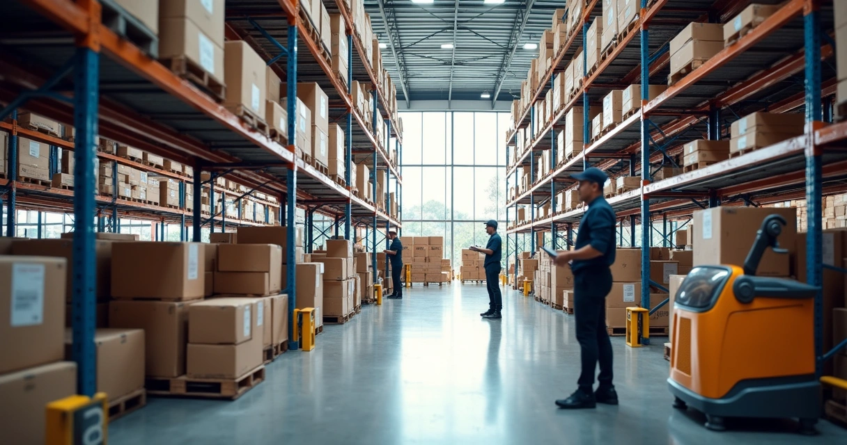 Estoques organizados em centro de distribuição moderno 