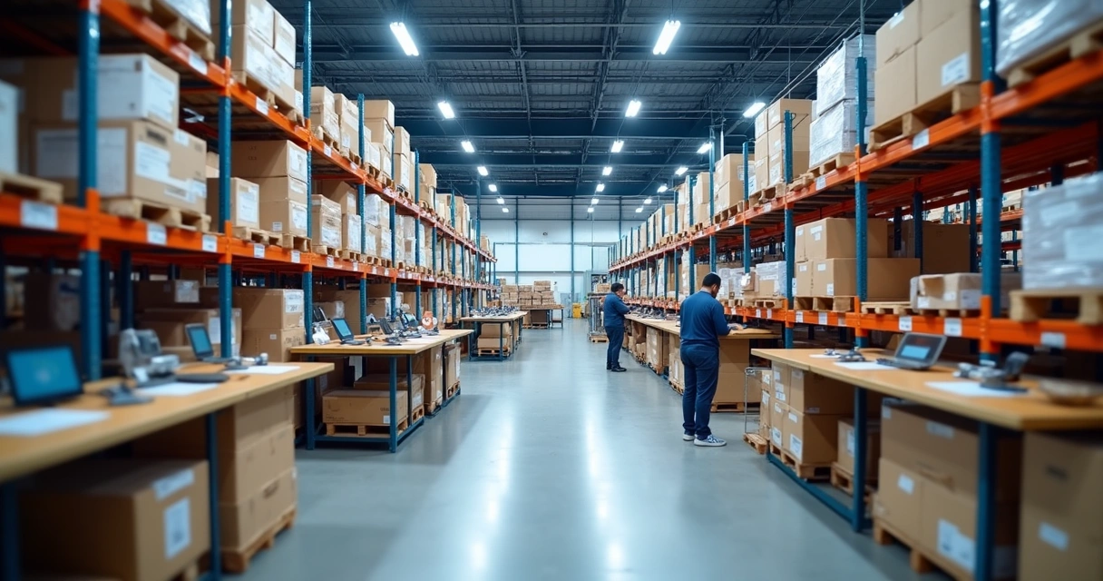 Centro de distribuição em São Paulo com equipe separando pedidos 