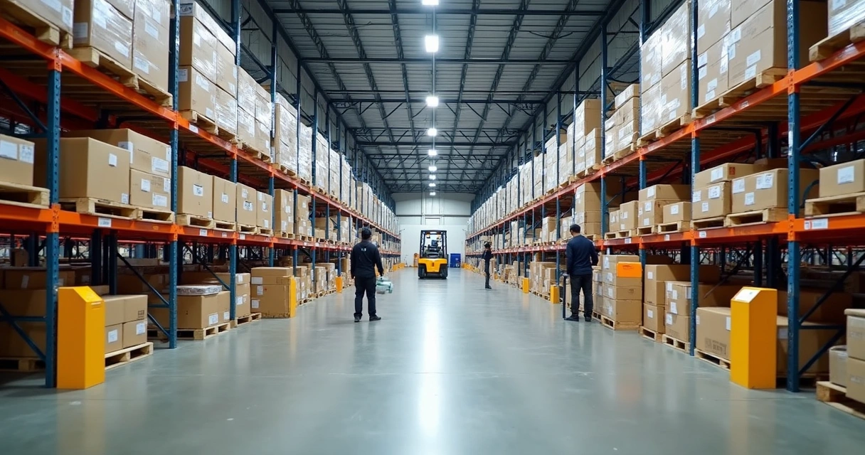 Centro de distribuição moderno em São Paulo, áreas de armazenamento e logística organizadas 