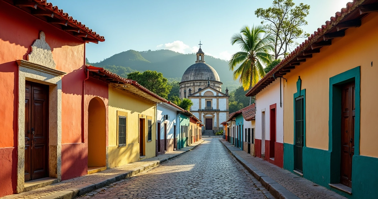 Vista ampla do centro histórico de Ilhéus com casarios coloridos 
