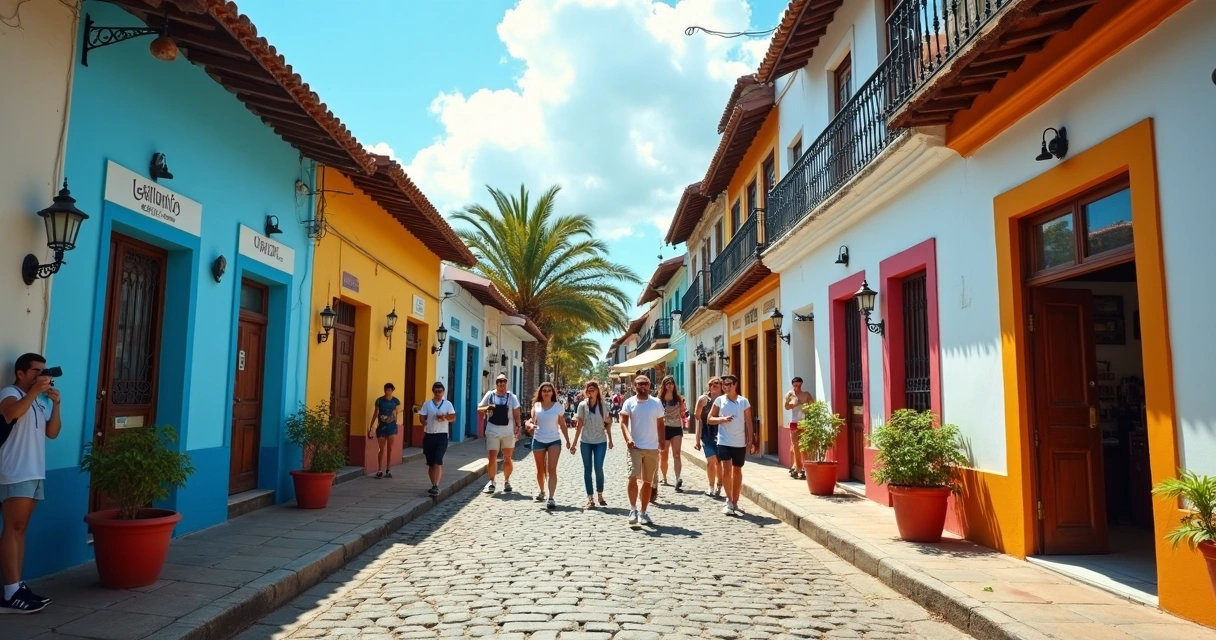 Turistas caminhando em rua histórica de Ilhéus 