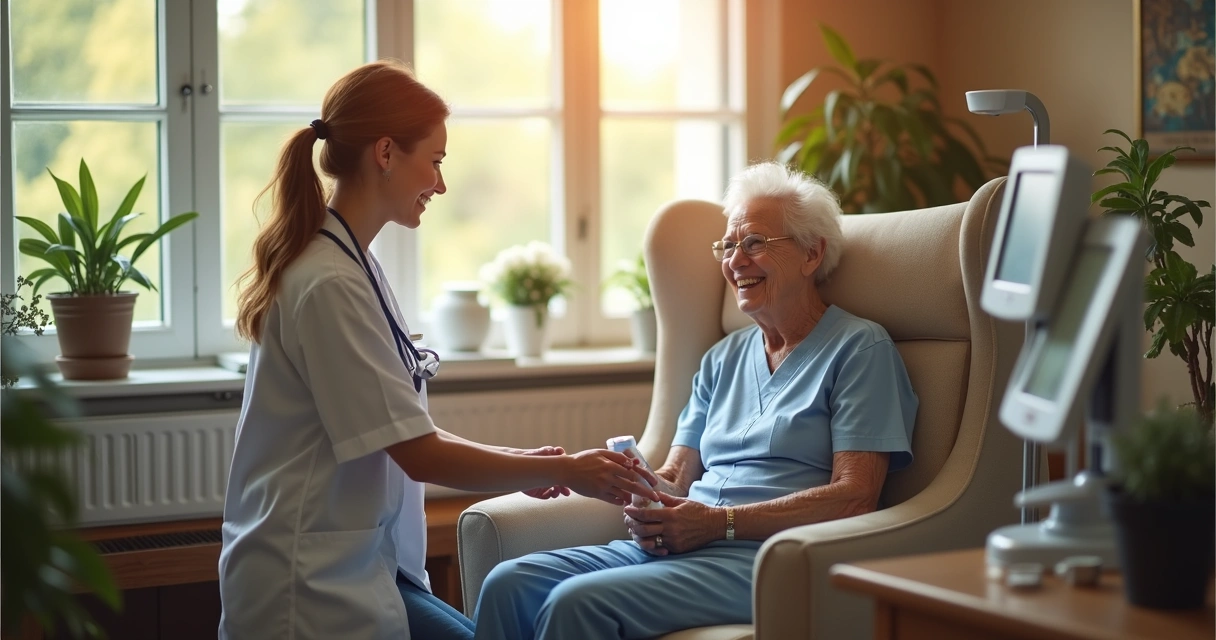 Pacientes em sala de infusão confortável com equipe especializada em reumatologia 