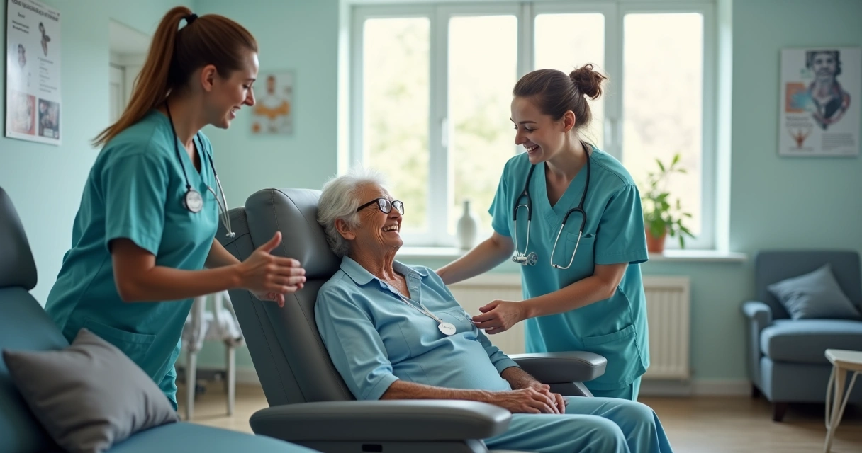 Ambiente confortável de centro de infusão em reumatologia 