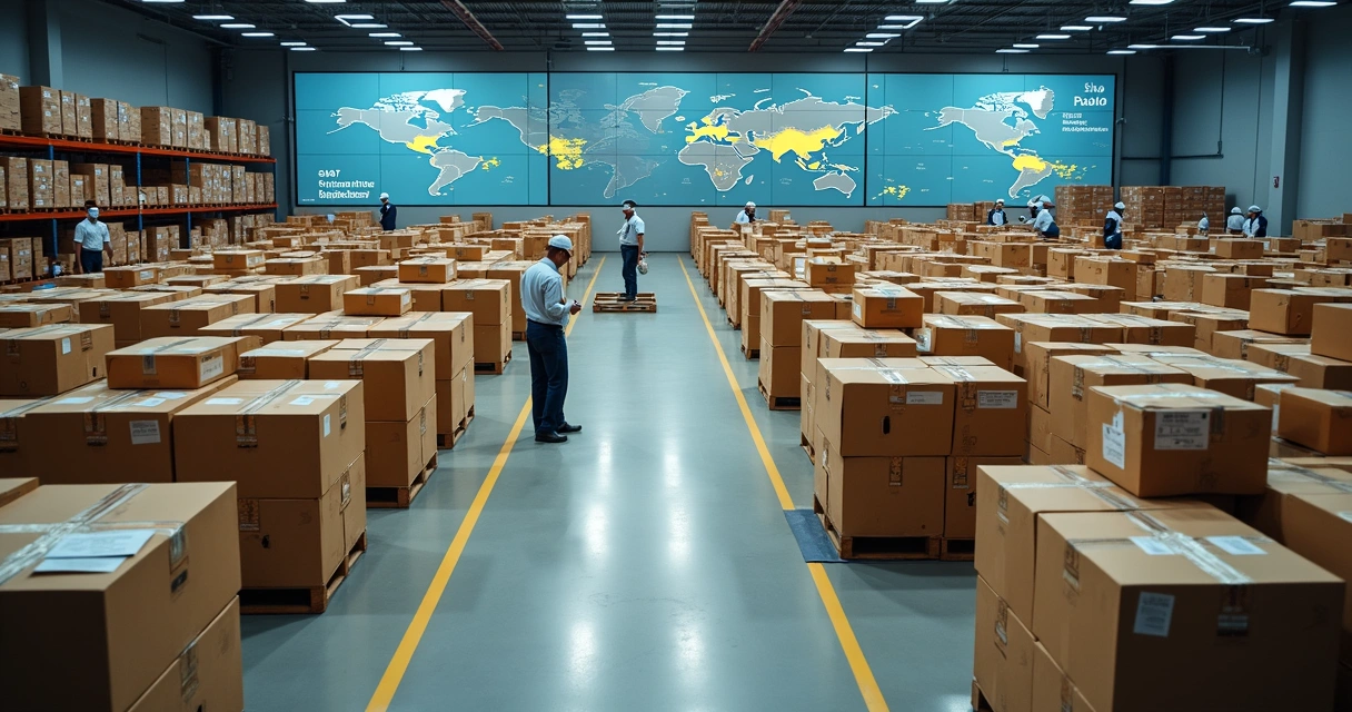 Centro logístico com pacotes enviados de várias cidades