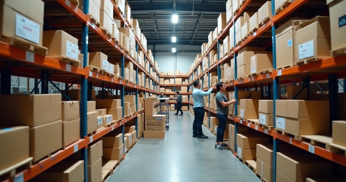 Centro logístico com pedidos sendo separados em São Paulo