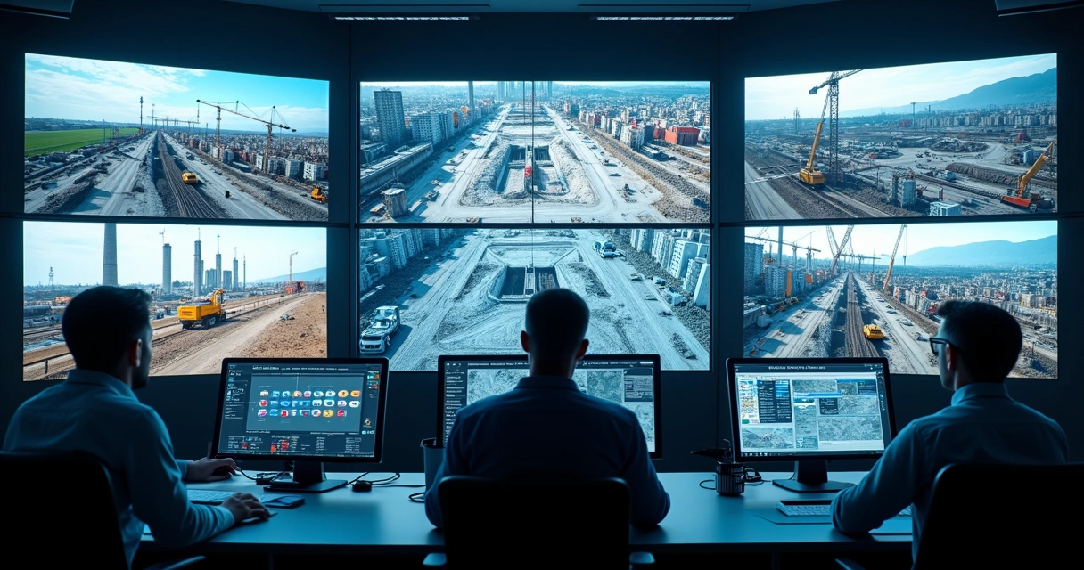 Central de monitoramento de IA acompanhando EPIs na construção civil 