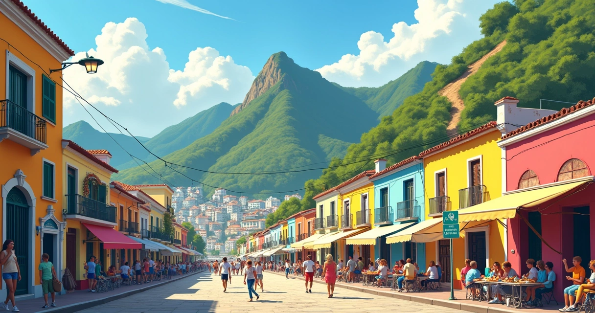Vista do centro do Rio e trilhas na parede do morro 