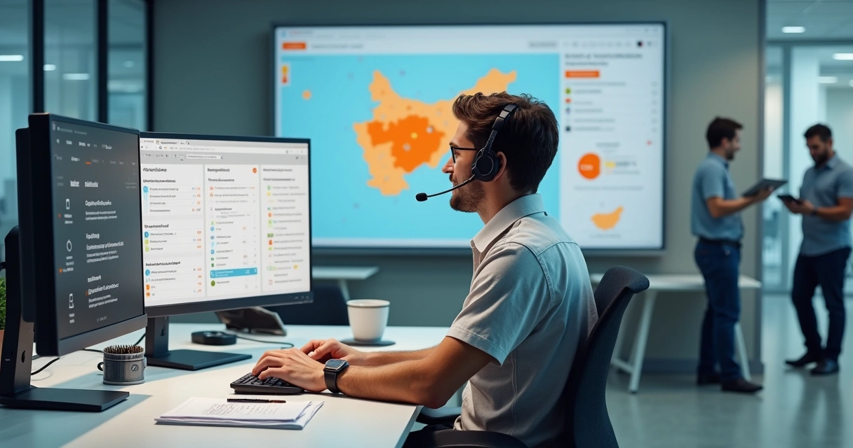 Central de atendimento organizando chamadas de assistência técnica para geladeiras 